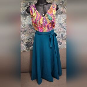 Vintage 80s/90s Teal A-Line Skirt W FREE SHIPPING